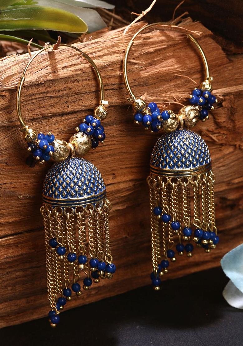 Blue Bead Jhumka Earrings