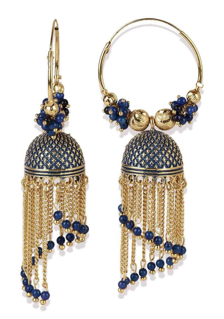 Blue Bead Jhumka Earrings