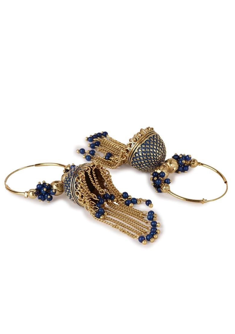 Blue Bead Jhumka Earrings