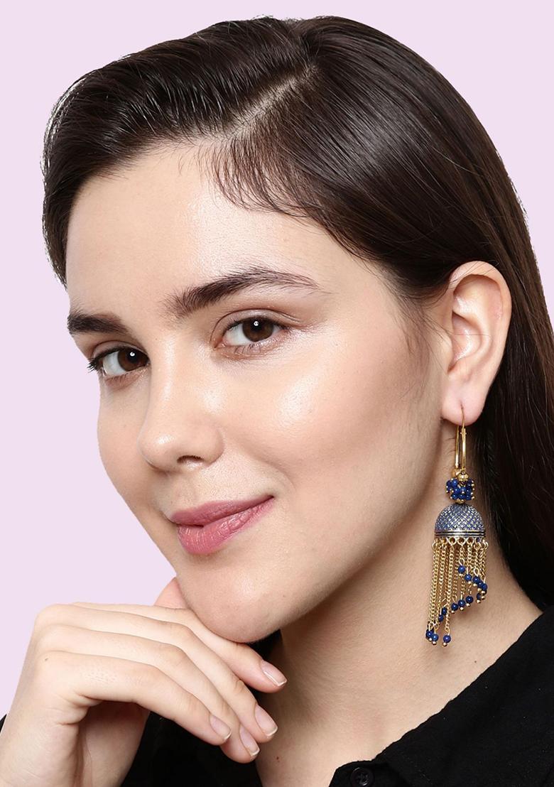Blue Bead Jhumka Earrings