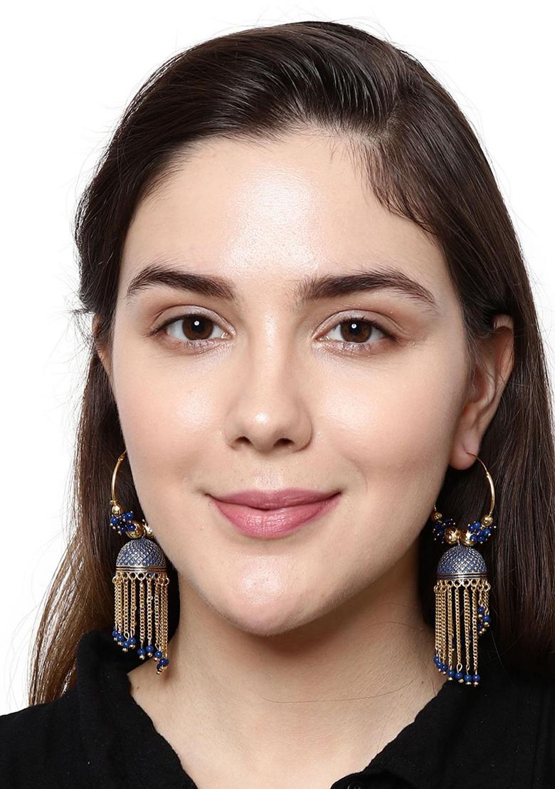 Blue Bead Jhumka Earrings
