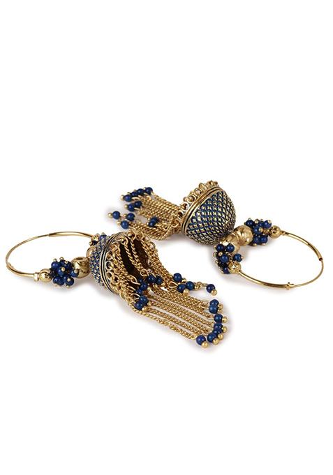 Blue Bead Jhumka Earrings