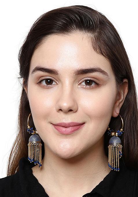 Blue Bead Jhumka Earrings