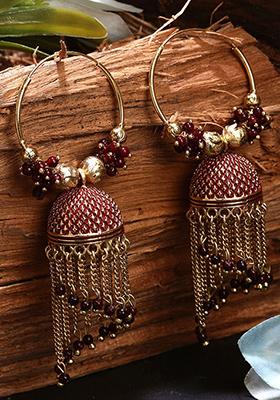 Maroon Bead Jhumka Earrings