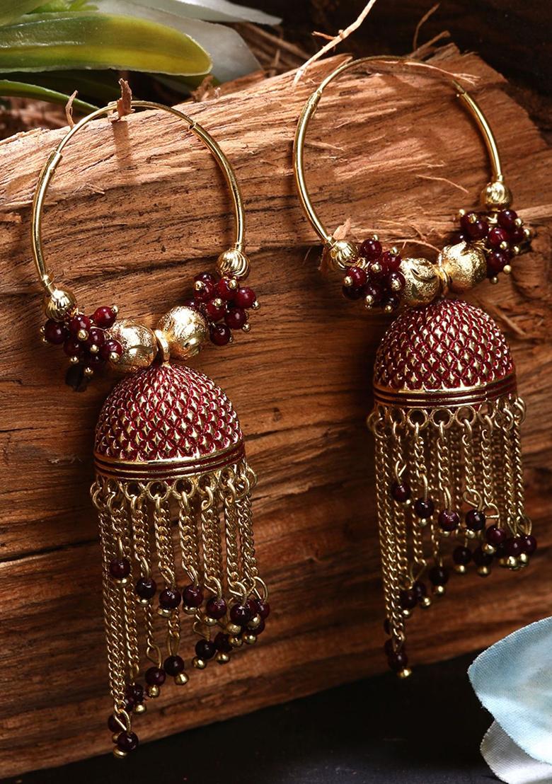 Maroon Bead Jhumka Earrings