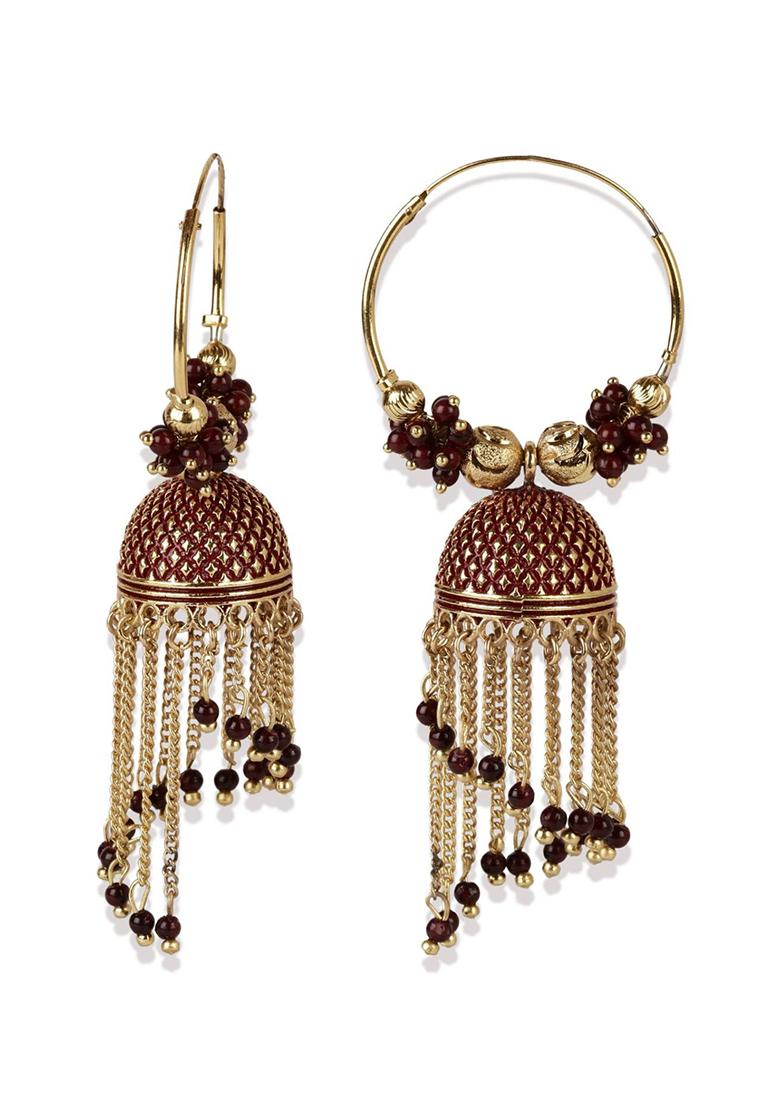 Maroon Bead Jhumka Earrings