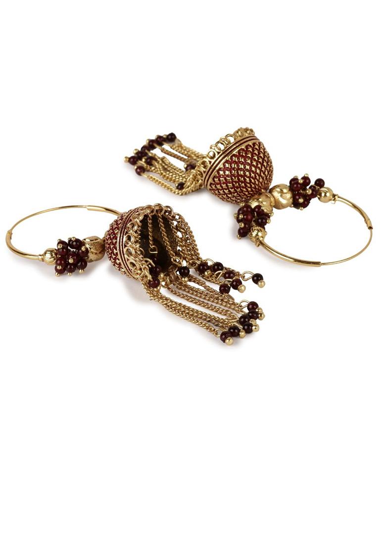Maroon Bead Jhumka Earrings