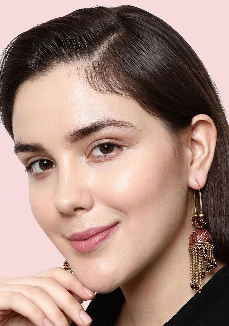 Maroon Bead Jhumka Earrings