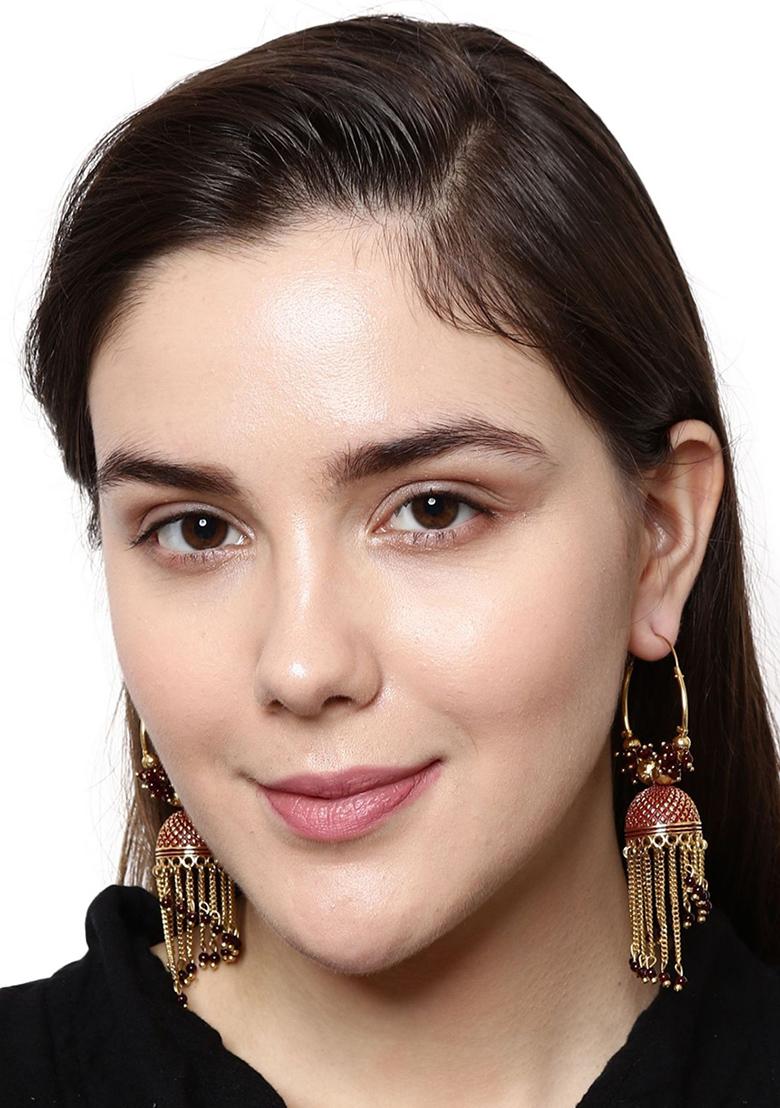 Maroon Bead Jhumka Earrings