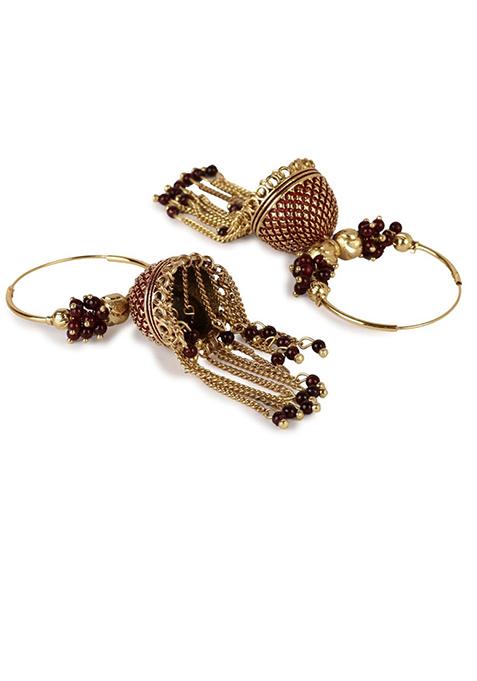 Maroon Bead Jhumka Earrings