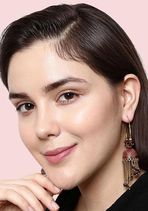 Maroon Bead Jhumka Earrings