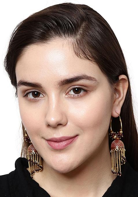 Maroon Bead Jhumka Earrings