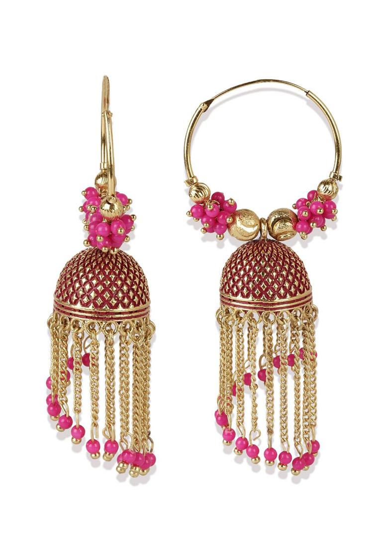 Pink Bead Jhumka Earrings
