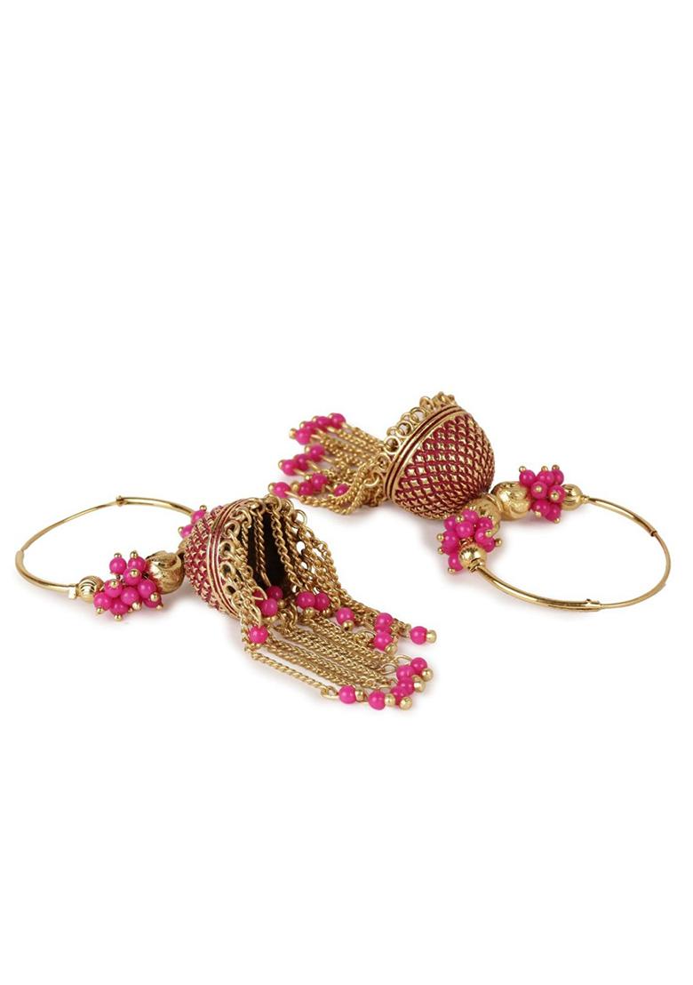 Pink Bead Jhumka Earrings
