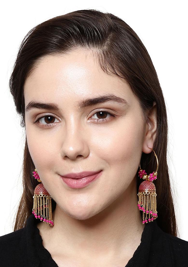 Pink Bead Jhumka Earrings