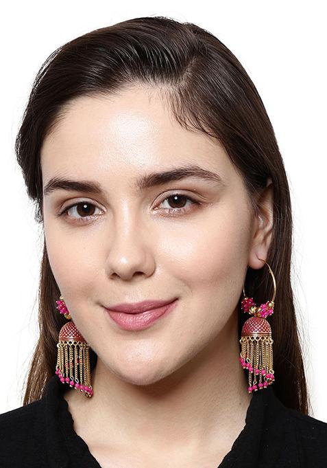 Pink Bead Jhumka Earrings