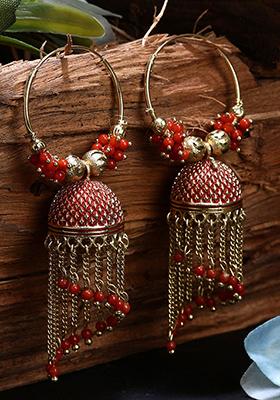 Red Bead Jhumka Earrings