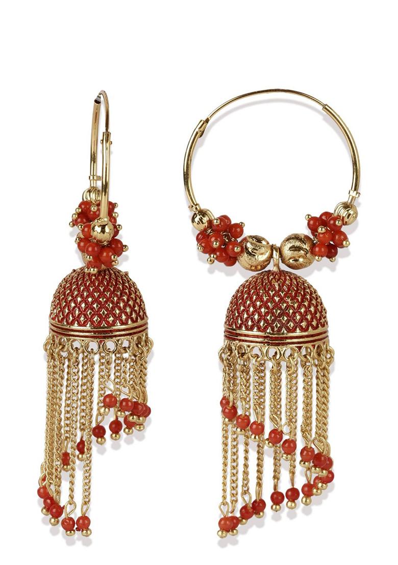 Red Bead Jhumka Earrings