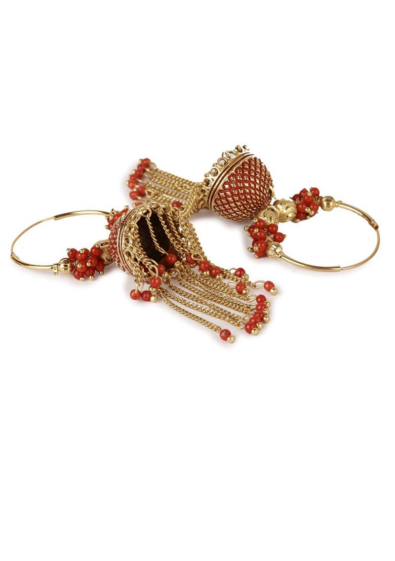 Red Bead Jhumka Earrings