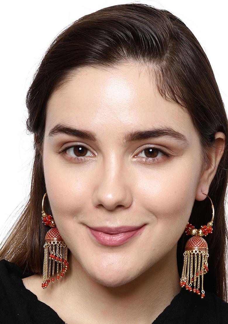 Red Bead Jhumka Earrings