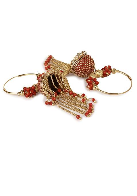 Red Bead Jhumka Earrings