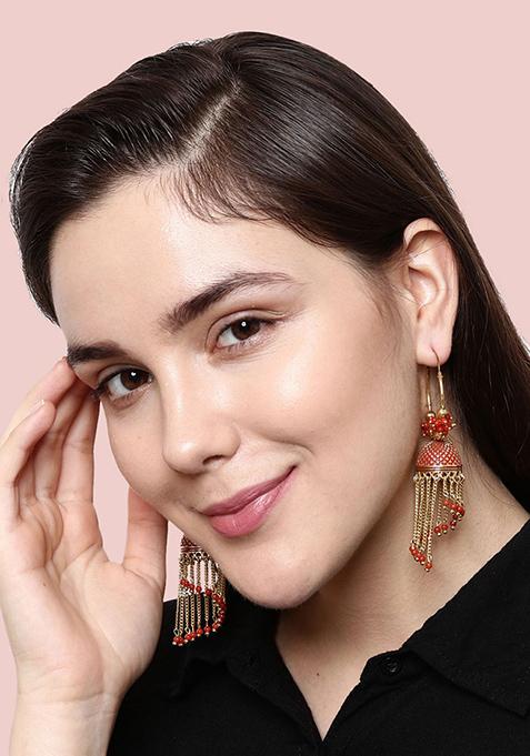 Red Bead Jhumka Earrings