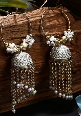 White Bead Jhumka Earrings