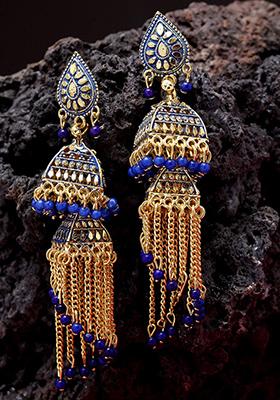 Blue Bead Jhumka Earrings