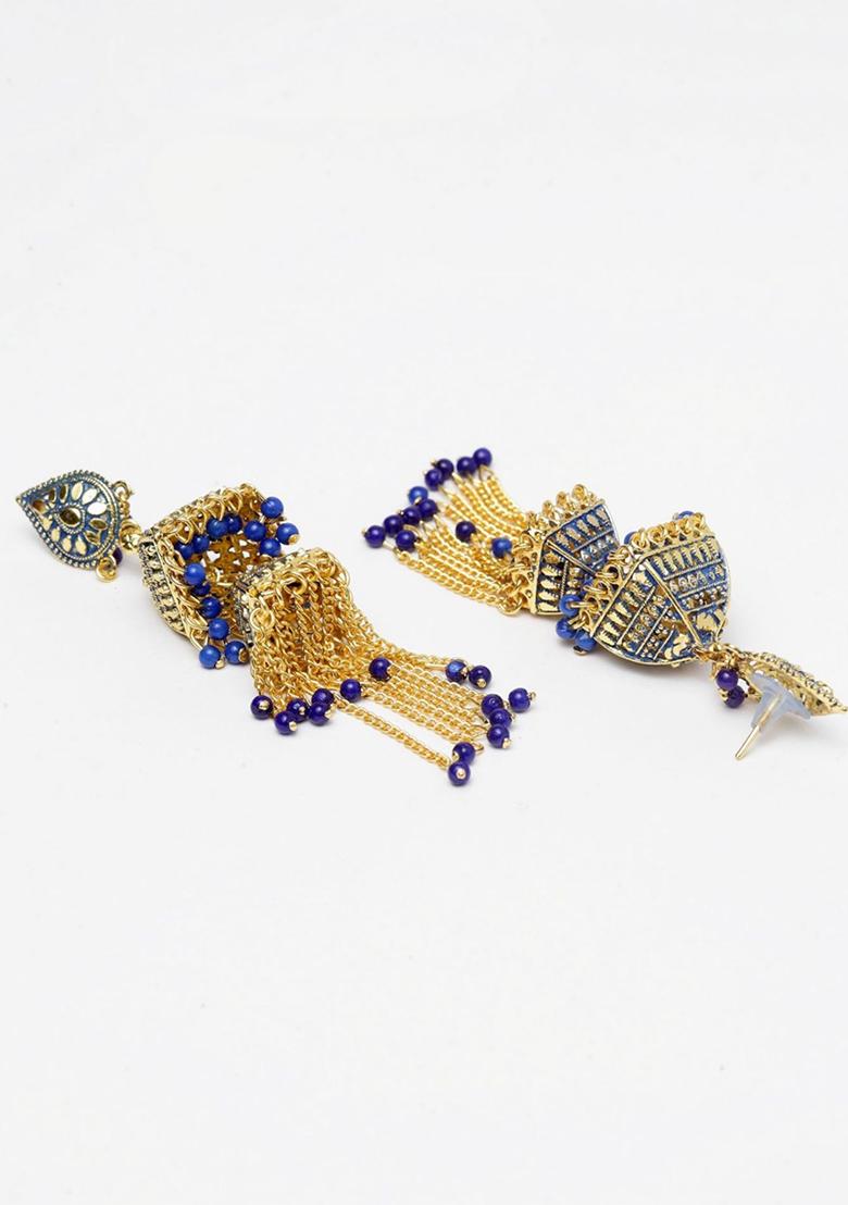 Blue Bead Jhumka Earrings
