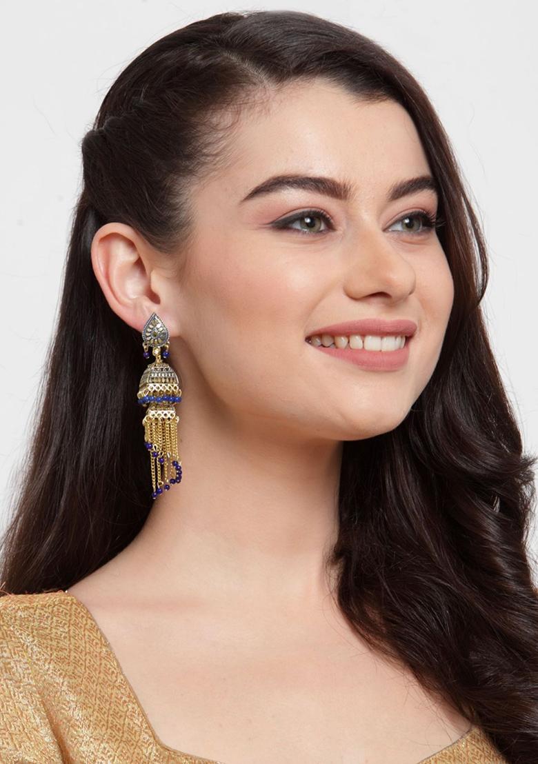 Blue Bead Jhumka Earrings