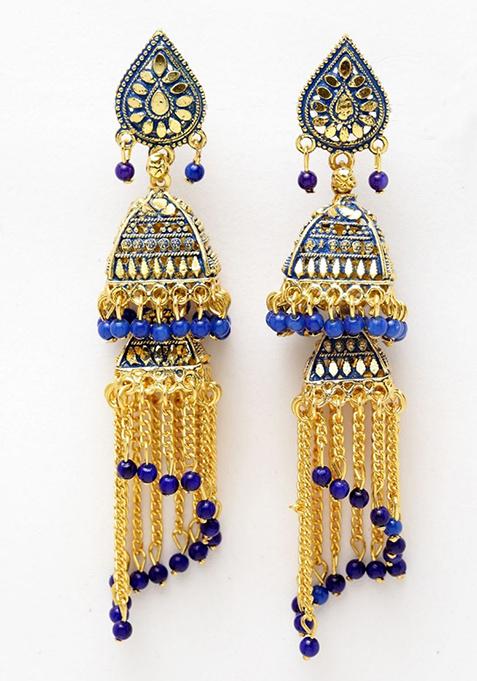 Blue Bead Jhumka Earrings