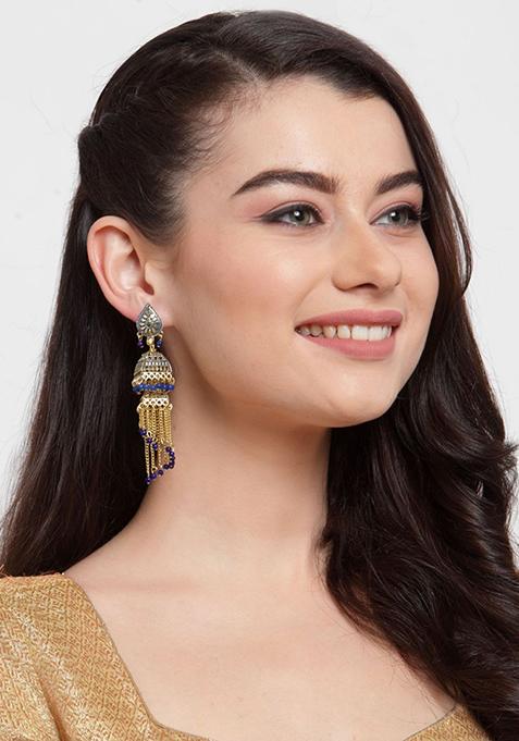 Blue Bead Jhumka Earrings