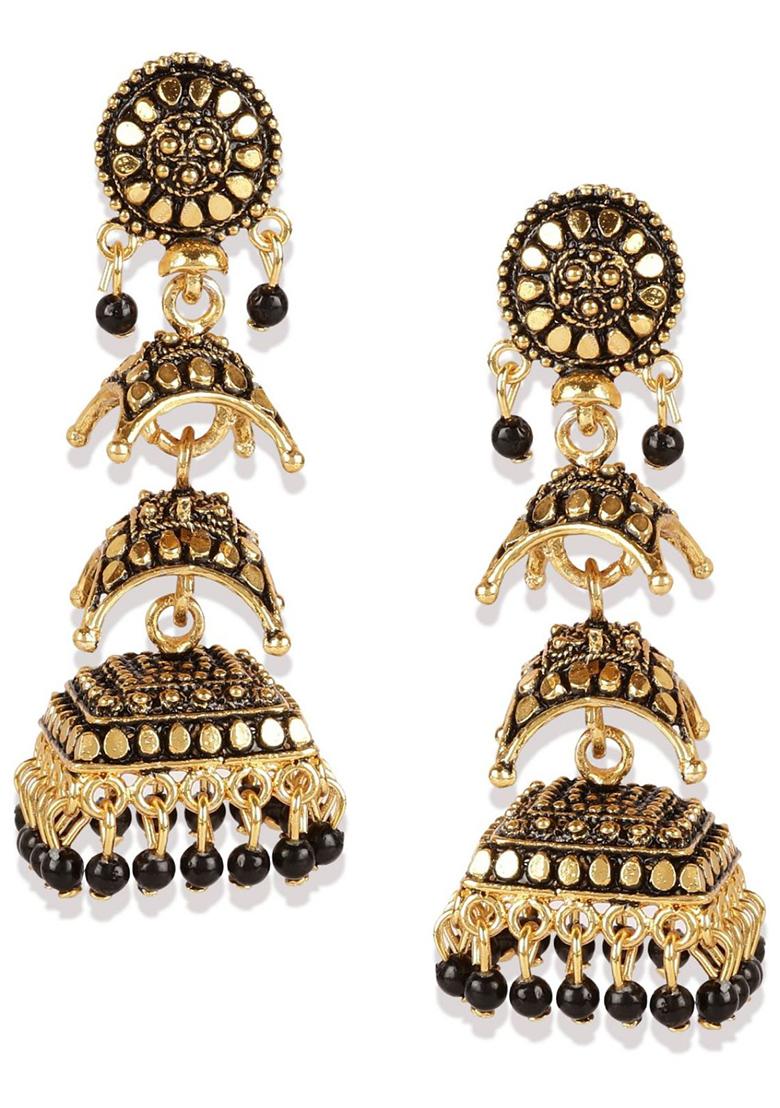 Black Bead Jhumka Earrings - Indya