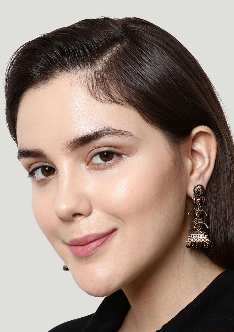 Black Bead Jhumka Earrings - Indya