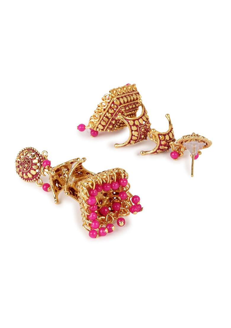 Pink Bead Jhumka Earrings