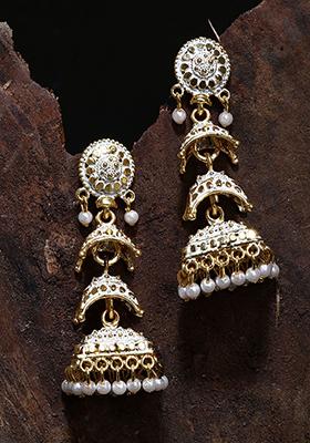 White Bead Jhumka Earrings