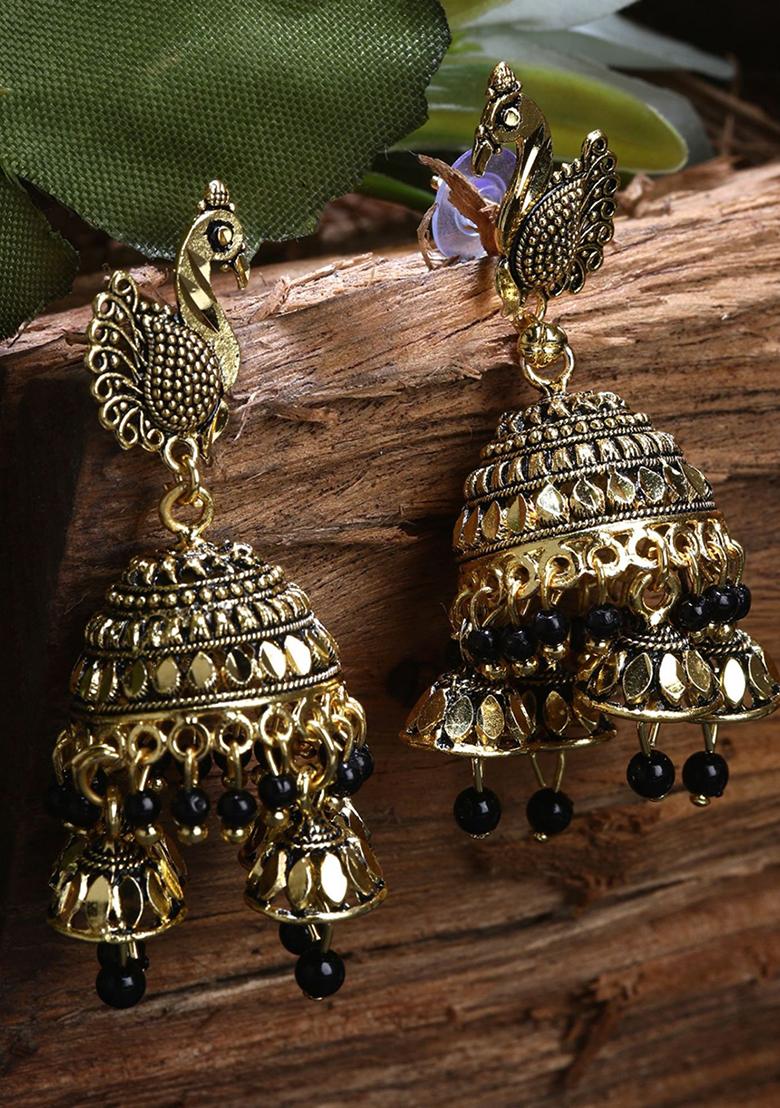Black Bead Jhumka Earrings