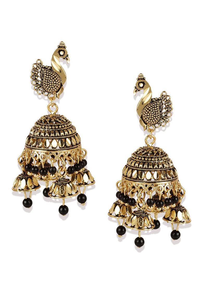 Black Bead Jhumka Earrings