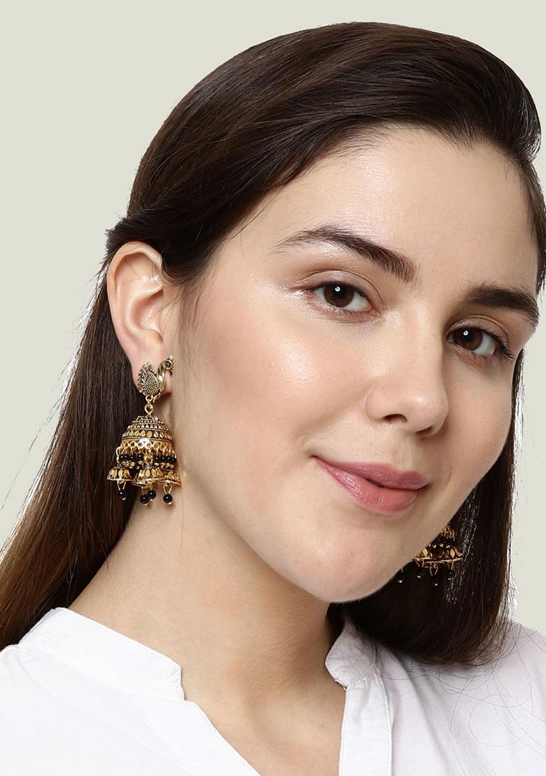 Black Bead Jhumka Earrings