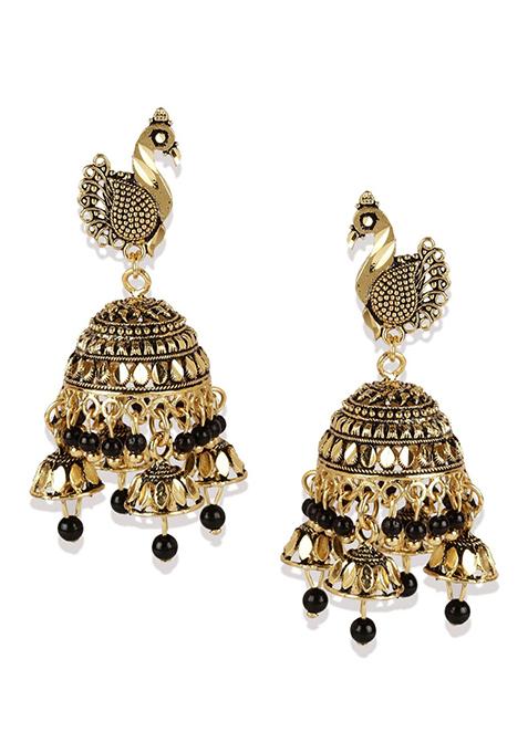 Black Bead Jhumka Earrings
