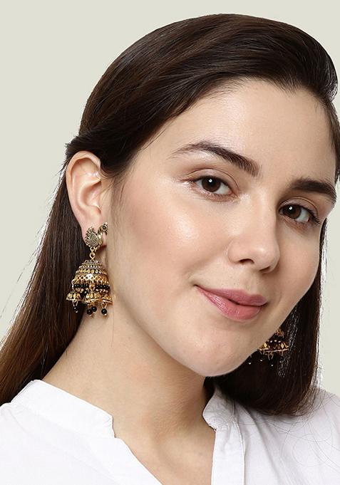 Black Bead Jhumka Earrings