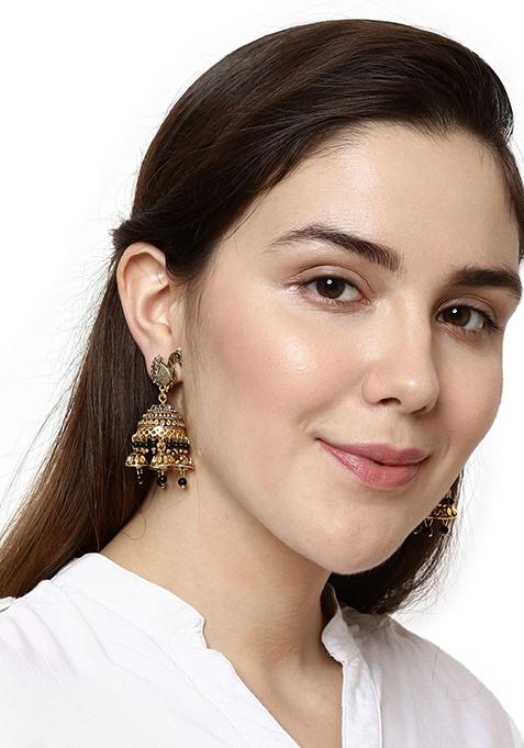 Black Bead Jhumka Earrings
