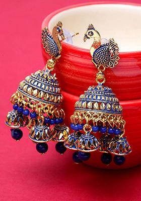 Blue Bead Jhumka Earrings