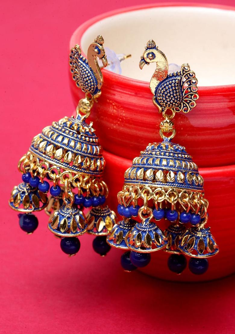 Blue Bead Jhumka Earrings