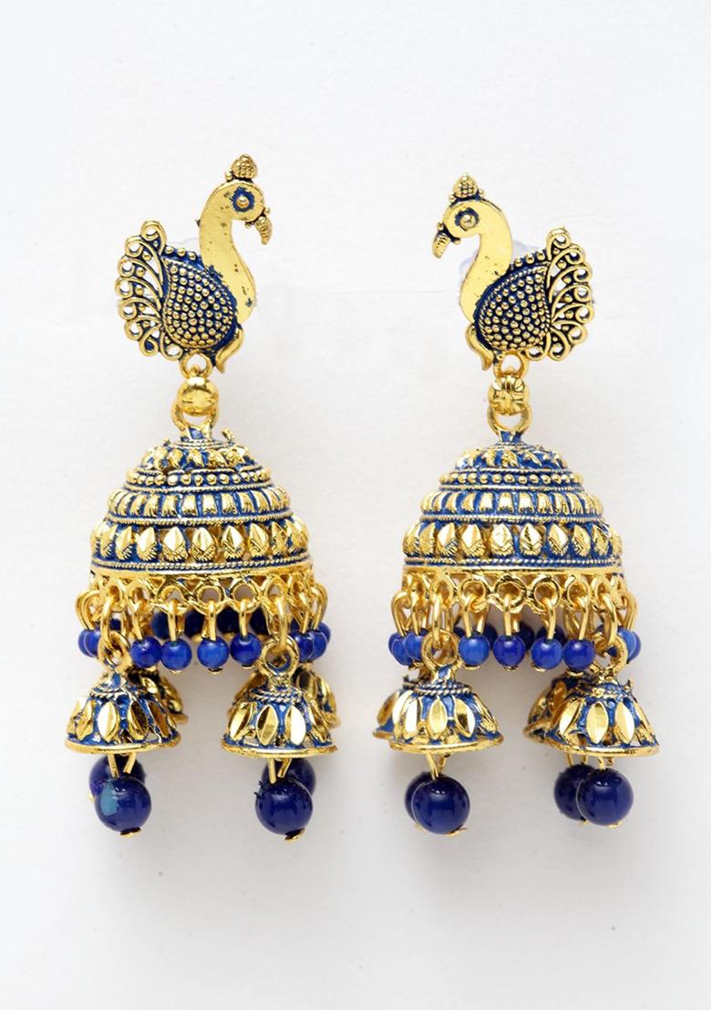 Blue Bead Jhumka Earrings