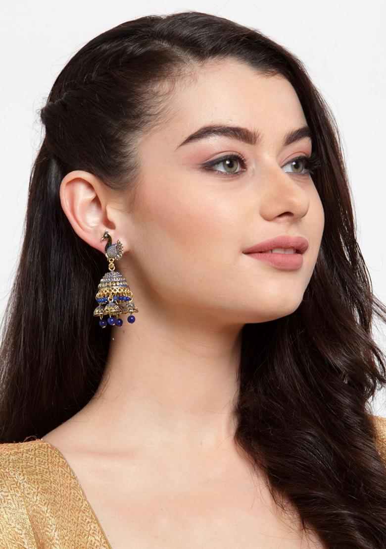 Blue Bead Jhumka Earrings