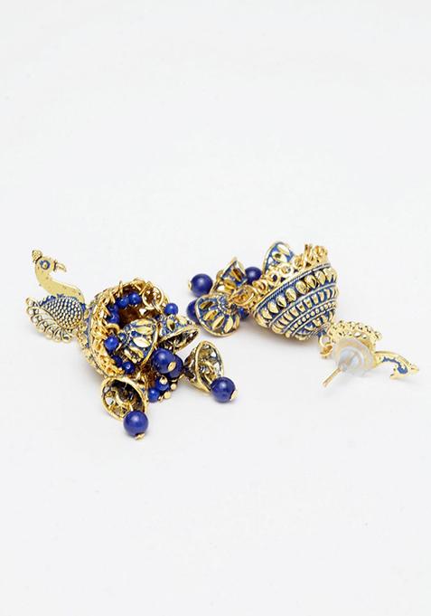 Blue Bead Jhumka Earrings