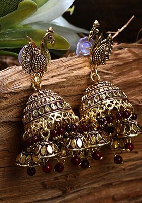 Maroon Bead Jhumka Earrings