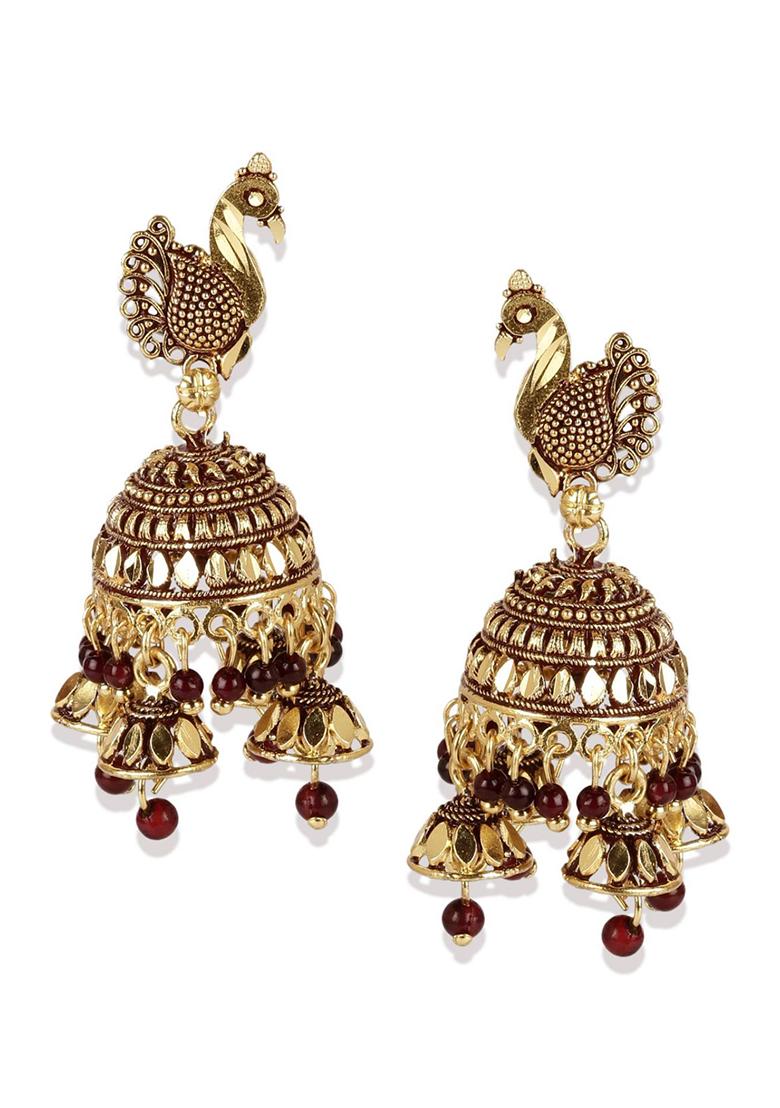 Maroon Bead Jhumka Earrings
