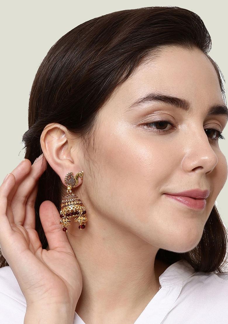 Maroon Bead Jhumka Earrings